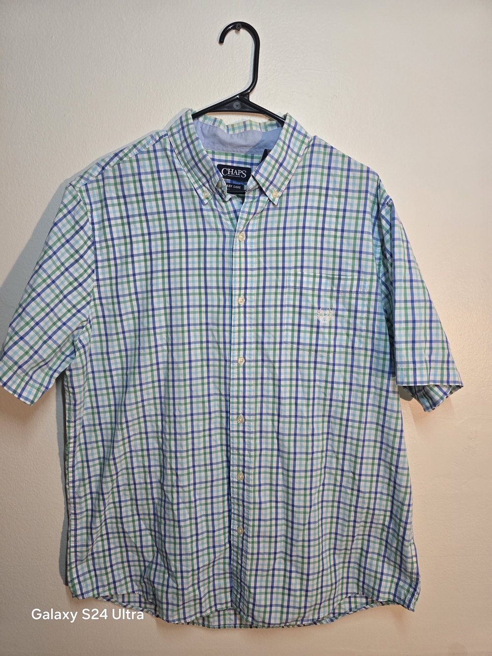 Chaps Men's Short-Sleeve Plaid Button-Down Shirt - Blue & Green